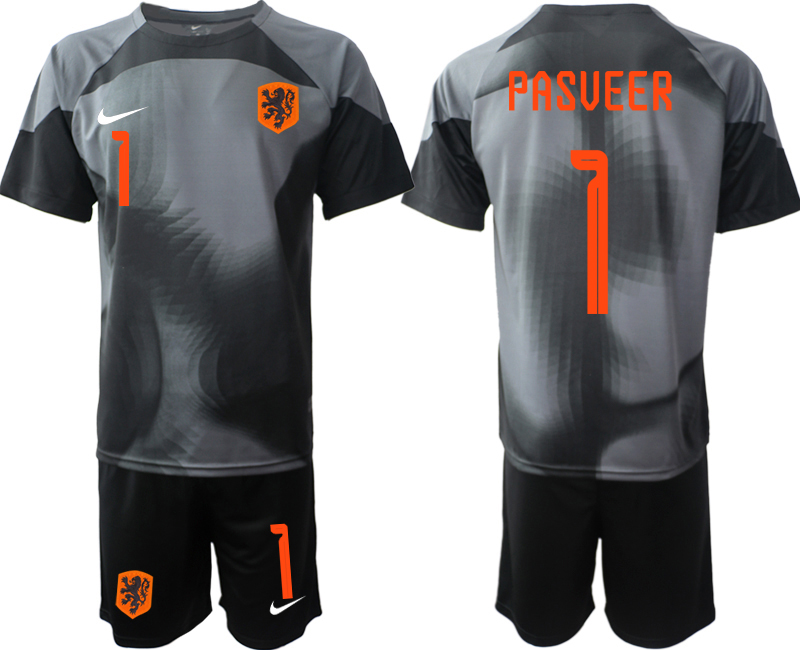 Men 2022 World Cup National Team Netherlands black goalkeeper #1 Soccer Jersey